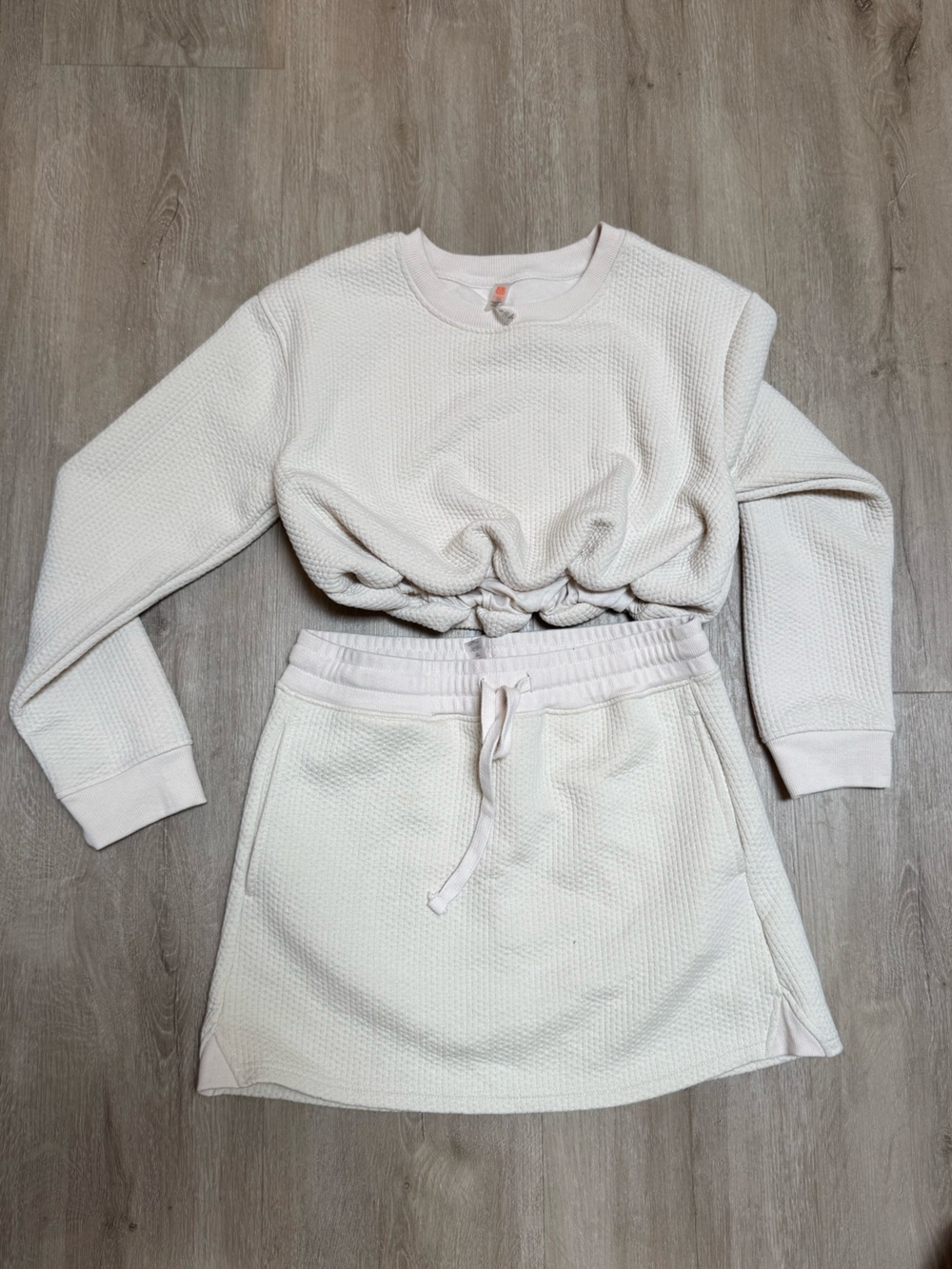 Mono B Cream Waffle-Knit Drawstring Mini Skirt